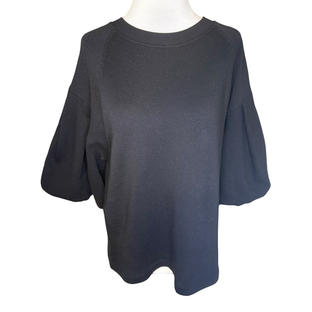 Madewell Jet Black‎ Puff-Sleeve Sweatshirt Tee Size Small NWT